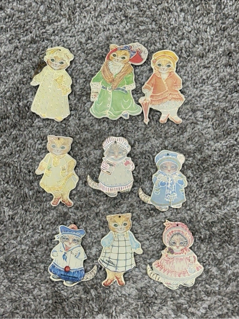 Vintage Kitty Cucumber Victorian Cat Cut Christmas Ornaments Huge LOT x9